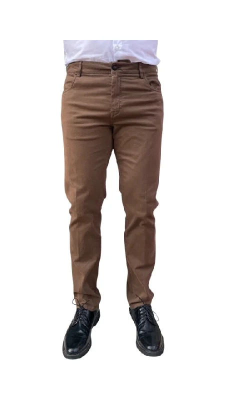 Men's pastel colored casual cotton pants for a spring - friendly styleELEVENTY Brown Brushed cotton pant