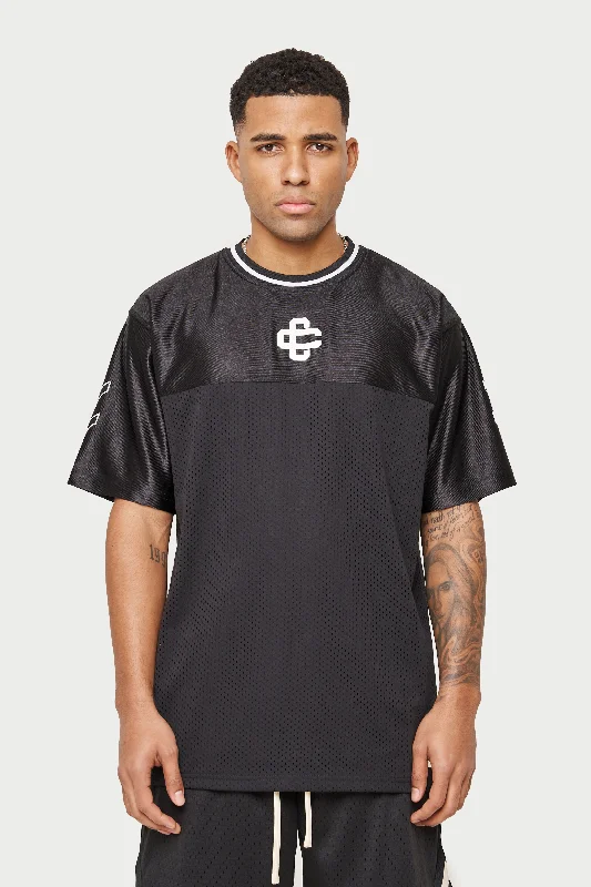 Men's long - sleeve henley t - shirts with button - down placketsEMBLEM MESH BASKETBALL T-SHIRT - BLACK