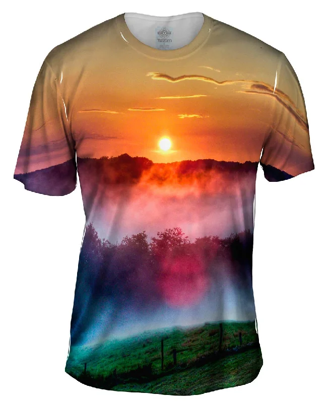 Men's short - sleeve linen t - shirts for summer beach outingsFarm Sunset