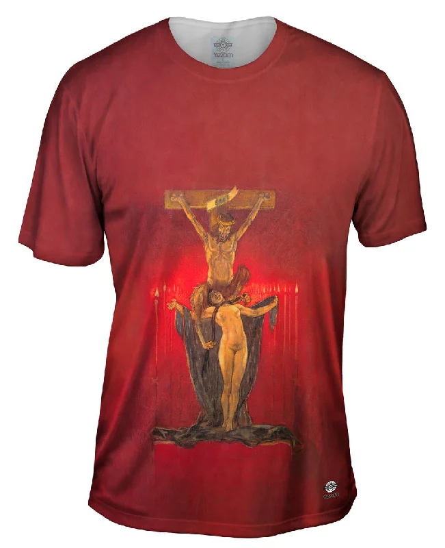 Men's button - front t - shirts with a unique artistic printFelicien Rops - "The Satanic Calvary" (1882)