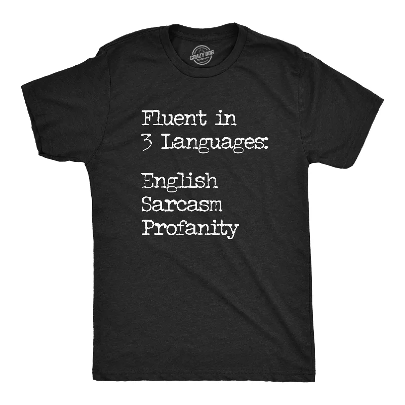Men's button - front t - shirts with a unique artistic printFluent In Three Languages English Sarcasm Profanity Men's T Shirt Men's button - front t - shirts with a unique artistic printFluent In Three Languages English Sarcasm Profanity Men's T Shirt