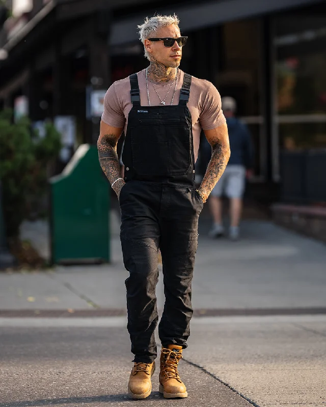 Overalls with a zip - front closure for easy on - off​FOREVER OVERALLS - BLACK