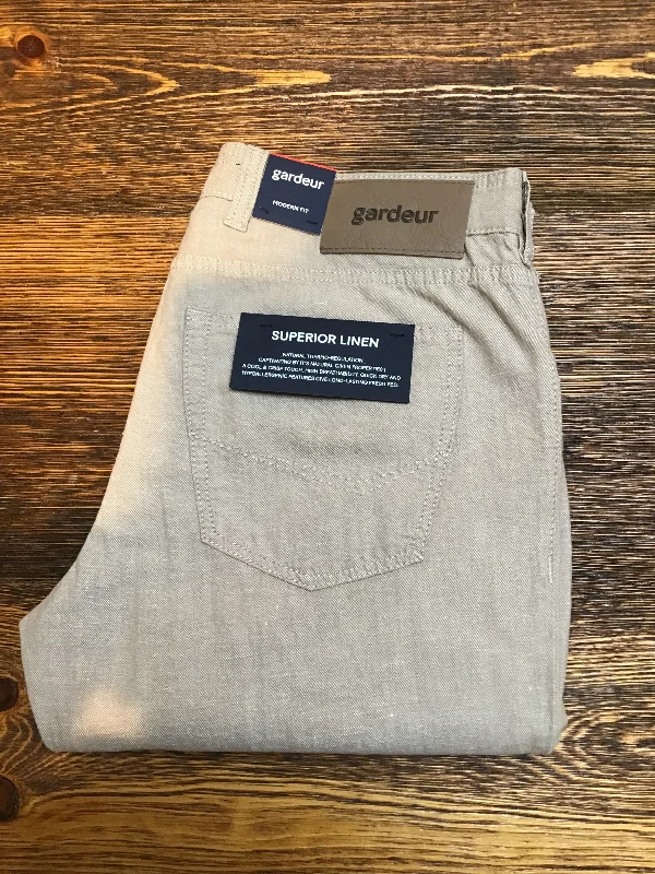 Men's button - fly casual denim work pants for durabilityGARDEUR Beige Linen Jean