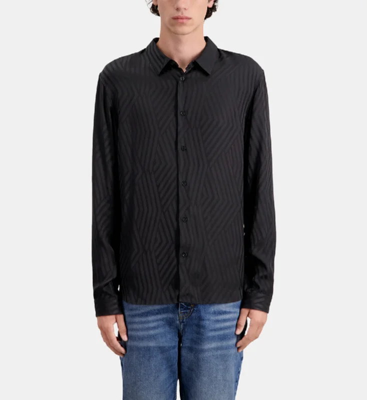Men's long - sleeve henley t - shirts with button - down placketsGeometric Jacquard Shirt