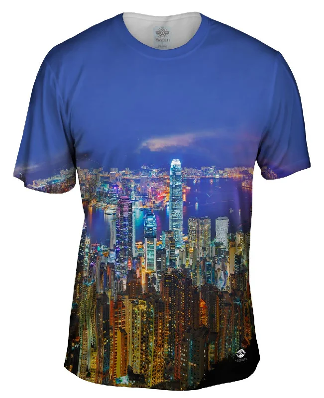 Men's polo t - shirts with a contrast collar for a preppy lookGlowing Hong Kong Night Skyline