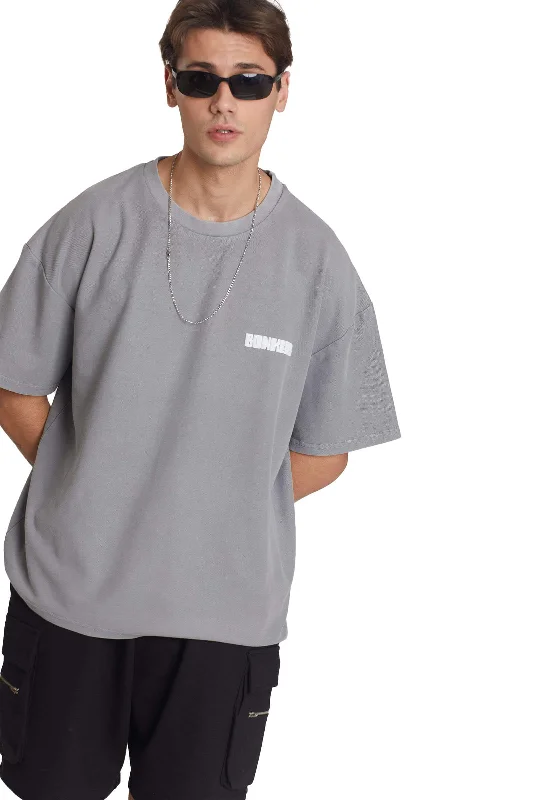 Men's ribbed t - shirts with a textured finish for added styleGrey Heavyweight Pique Oversized T-shirt