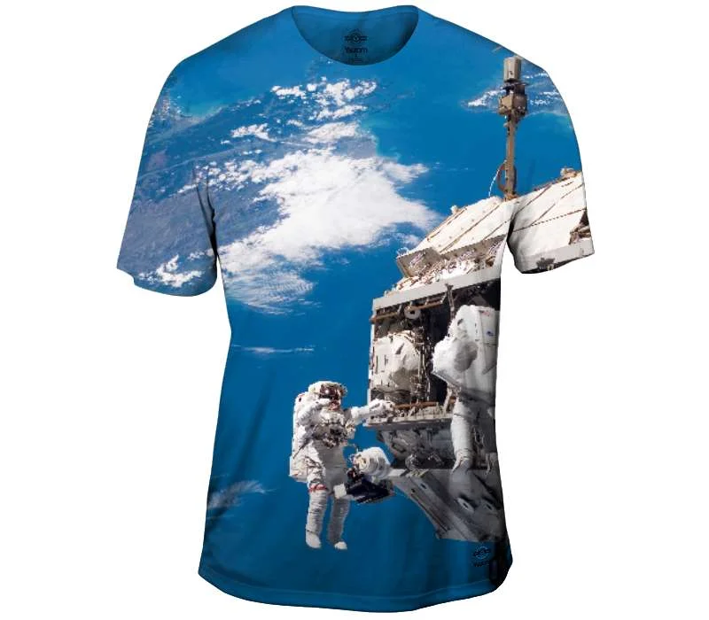 Men's short - sleeve linen t - shirts for summer beach outingsHanging Out In Space