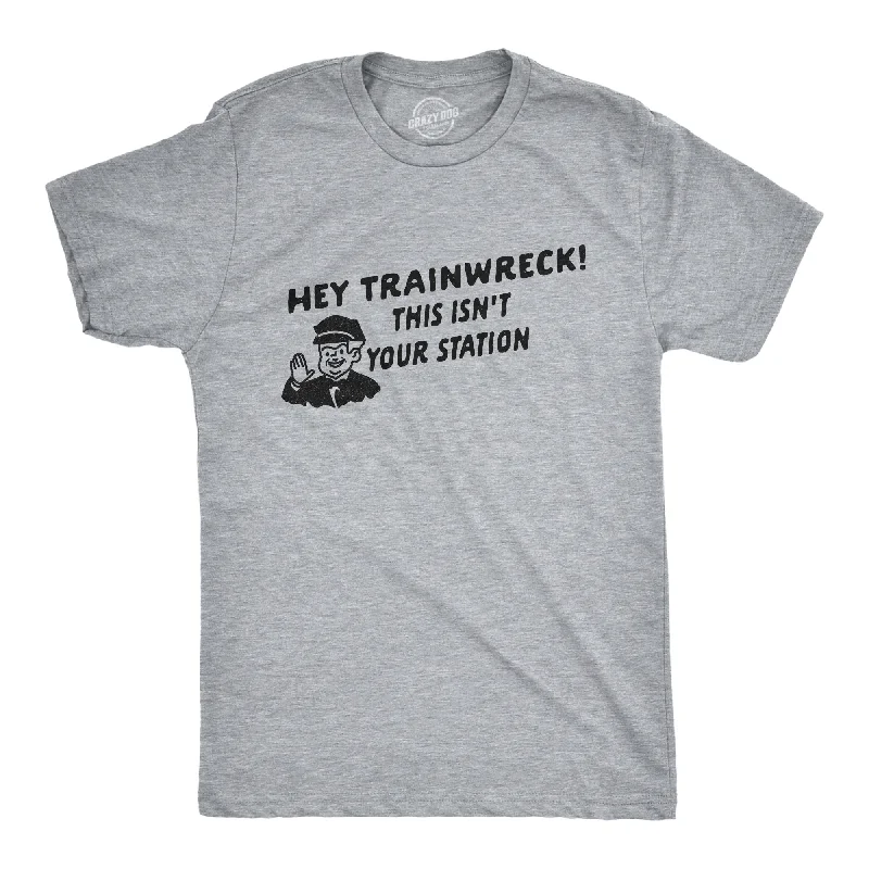 Men's slim - fit graphic t - shirts with vintage rock band printsHey Trainwreck Men's T Shirt