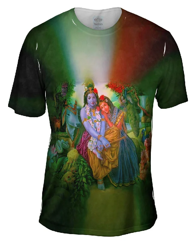 Men's organic cotton crew - neck t - shirts for everyday comfortHindu God - "Radha Krishna In The Garden"