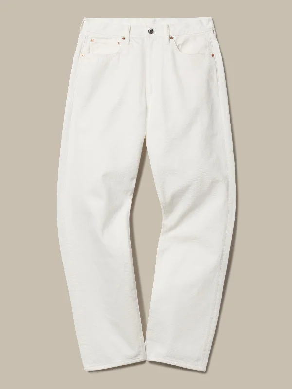 Men's pastel colored casual cotton pants for a spring - friendly styleJ.PRESS x BUCK MASON 5 POCKET JAPANESE DENIM JEANS- WHITE