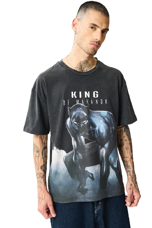Men's distressed denim - look t - shirts with a rugged appealKing Of Wakanda Oversized T-shirt Men's distressed denim - look t - shirts with a rugged appealKing Of Wakanda Oversized T-shirt