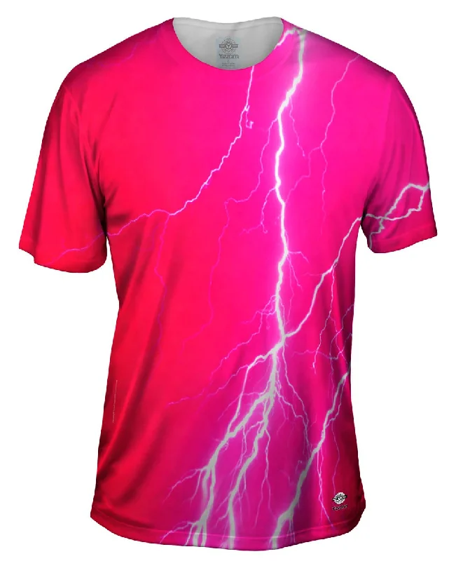 Men's printed Hawaiian t - shirts for tropical vacationsLightning Storm Pink