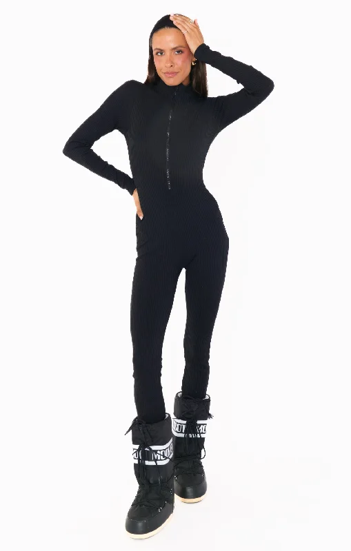 Overalls with a built - in tool belt for mechanics​Lodge Onesie ~ Winter Rib Black