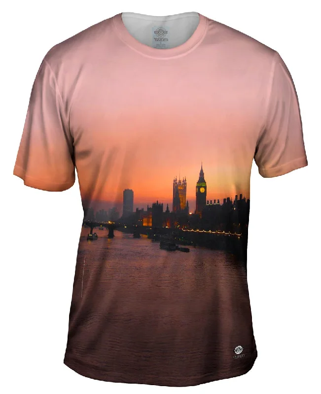 Men's long - sleeve henley t - shirts with button - down placketsLondon Eye At Dusk Night