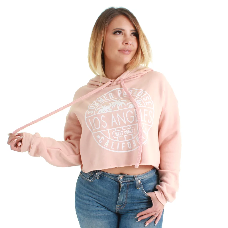 Men's ribbed t - shirts with a textured finish for added styleLos Angeles Circle Print Cropped Hoodie Peach