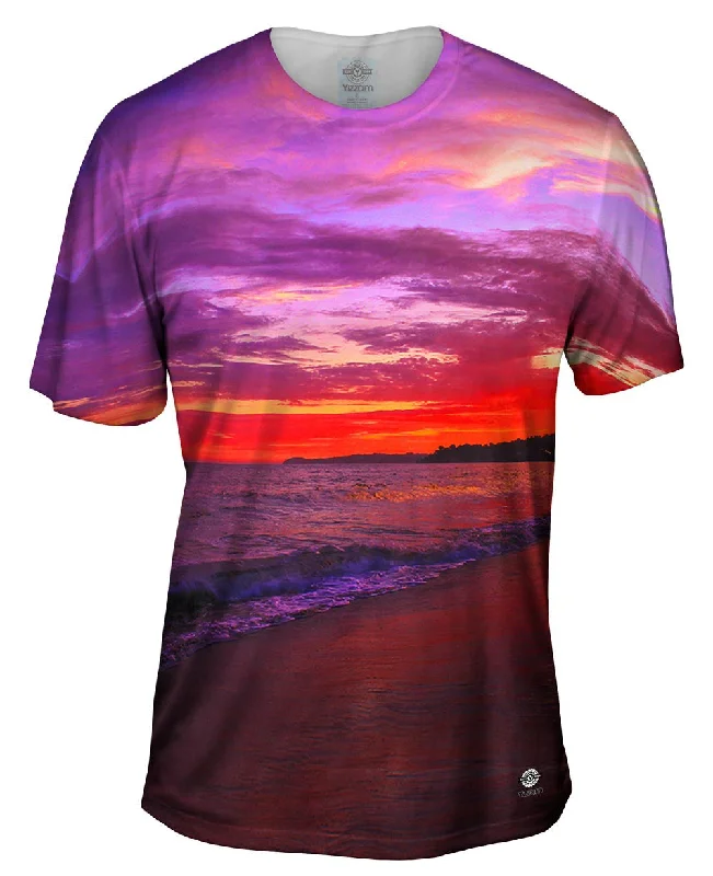 Men's long - sleeve henley t - shirts with button - down placketsMalibu Ocean Sunset