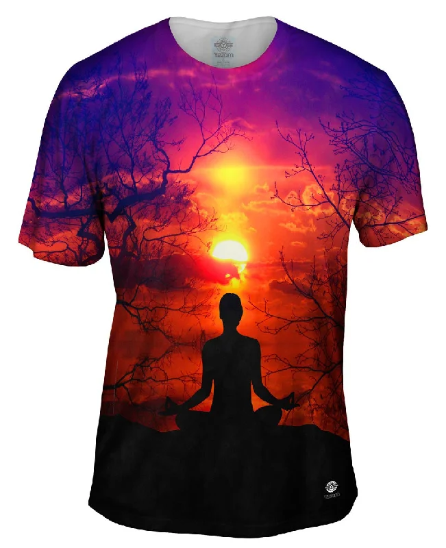 Men's eco - friendly recycled t - shirts for sustainable fashion choicesMeditation Purple Sunset