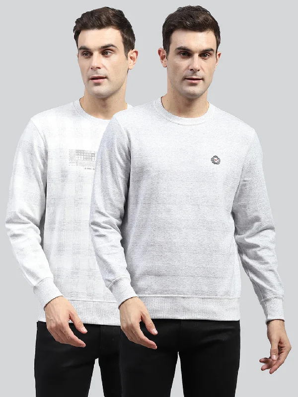 Men's distressed denim - look t - shirts with a rugged appealMen Off White Printed Round Neck Full Sleeve Winter T-Shirt