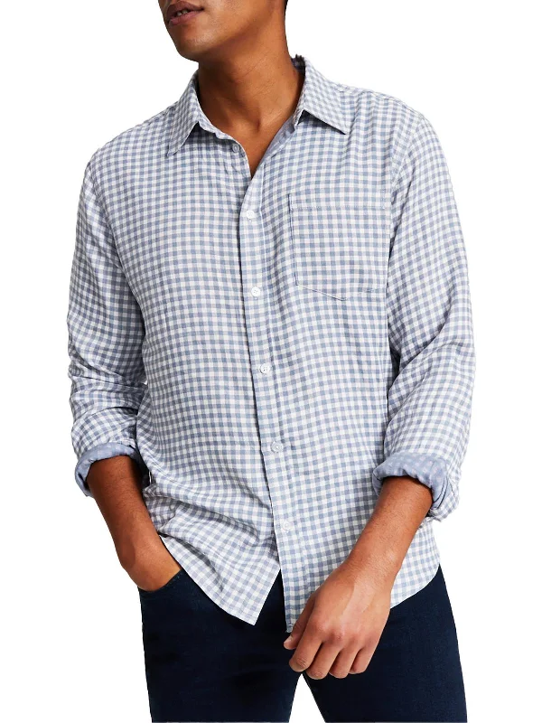 Men's polo t - shirts with a contrast collar for a preppy lookMens Check Print Gingham Button-Down Shirt Men's polo t - shirts with a contrast collar for a preppy lookMens Check Print Gingham Button-Down Shirt