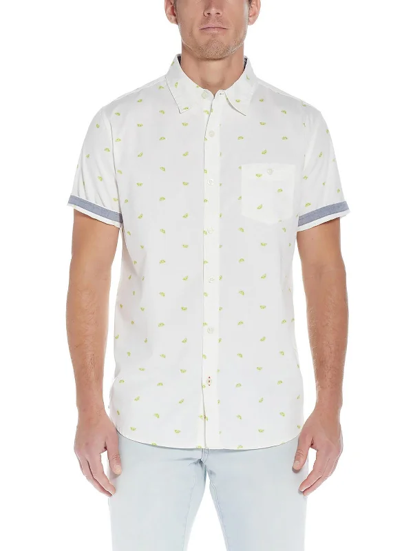 Men's short - sleeve linen t - shirts for summer beach outingsMens Collar Printed Button-Down Shirt Men's short - sleeve linen t - shirts for summer beach outingsMens Collar Printed Button-Down Shirt
