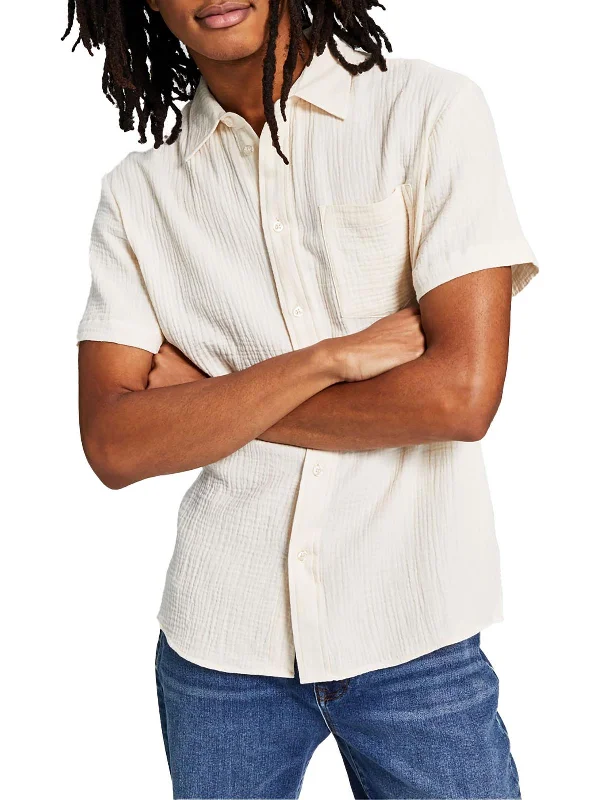 Men's eco - friendly recycled t - shirts for sustainable fashion choicesMens Crinkle Point-Collar Button-Down Shirt
