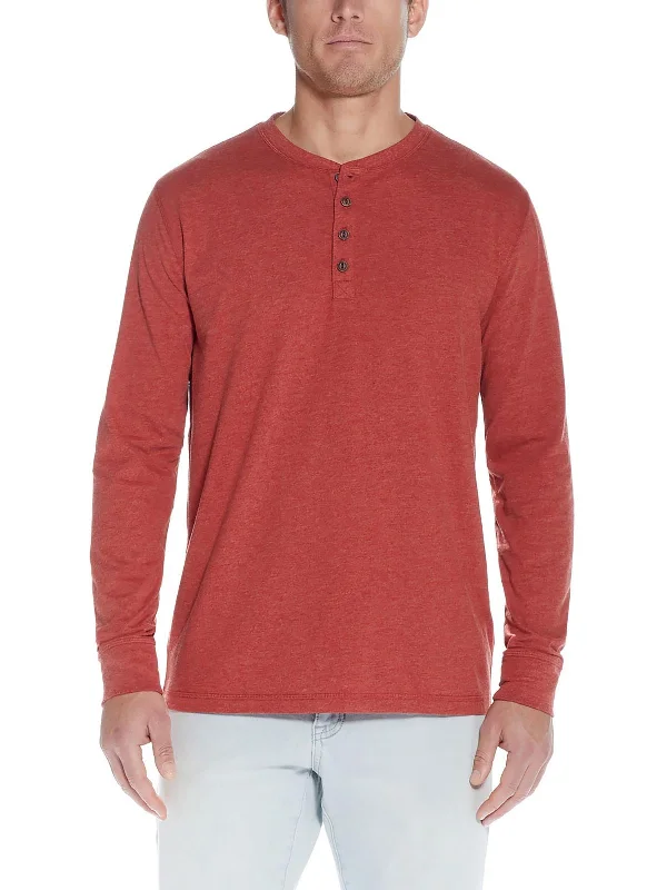 Men's distressed denim - look t - shirts with a rugged appealMens Knit Heathered Henley Shirt Men's distressed denim - look t - shirts with a rugged appealMens Knit Heathered Henley Shirt