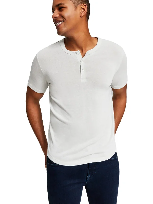 Men's long - sleeve henley t - shirts with button - down placketsMens Knit Short Sleeves Henley Shirt