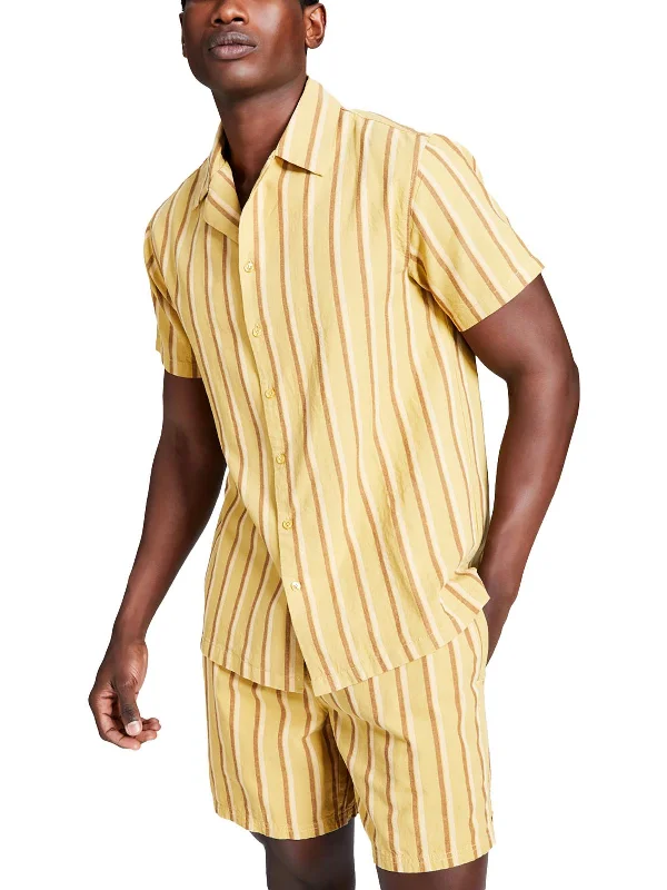 Men's thermal t - shirts with a high - neck design for cold weatherMens Linen Blend Linen Button-Down Shirt