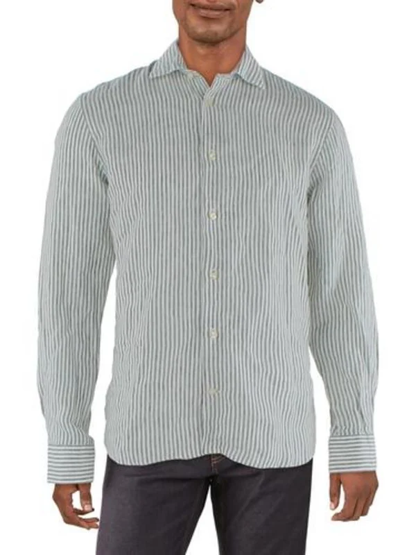 Men's thermal t - shirts with a high - neck design for cold weatherMens Linen Striped Button-Down Shirt Men's thermal t - shirts with a high - neck design for cold weatherMens Linen Striped Button-Down Shirt