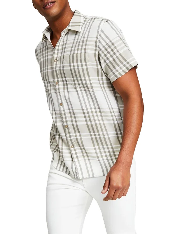 Men's mock - neck t - shirts with a modern and sleek styleMens Plaid Woven Button-Down Shirt Men's mock - neck t - shirts with a modern and sleek styleMens Plaid Woven Button-Down Shirt