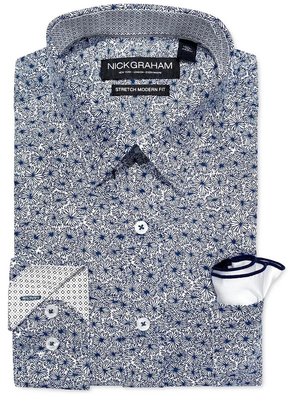 Men's button - front t - shirts with a unique artistic printMens Printed Cotton Dress Shirt