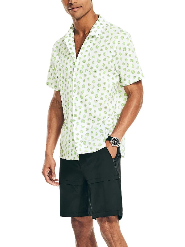 Men's mock - neck t - shirts with a modern and sleek styleMens Printed Short Sleeve Button-Down Shirt Men's mock - neck t - shirts with a modern and sleek styleMens Printed Short Sleeve Button-Down Shirt