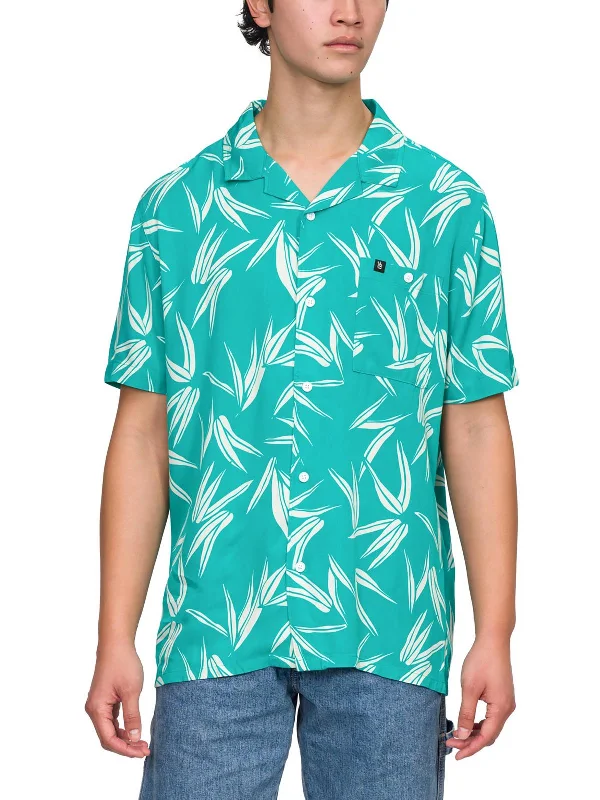 Men's short - sleeve linen t - shirts for summer beach outingsMens Printed Woven Button-Down Shirt Men's short - sleeve linen t - shirts for summer beach outingsMens Printed Woven Button-Down Shirt