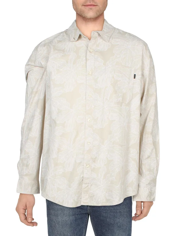 Men's organic cotton crew - neck t - shirts for everyday comfortMens Regular Fit Leaf Print Button-Down Shirt