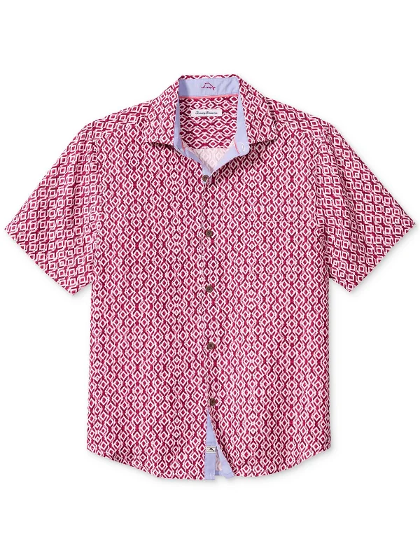 Men's UV - protection t - shirts for outdoor activities in the sunMens Silk Printed Button-Down Shirt Men's UV - protection t - shirts for outdoor activities in the sunMens Silk Printed Button-Down Shirt