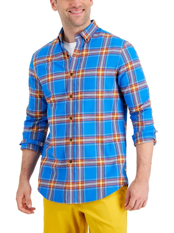 Men's slim - fit graphic t - shirts with vintage rock band printsMens Slim Fit Plaid Button-Down Shirt