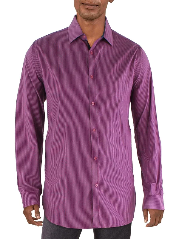 Men's thermal t - shirts with a high - neck design for cold weatherMens Slim Fit Striped Button-Down Shirt