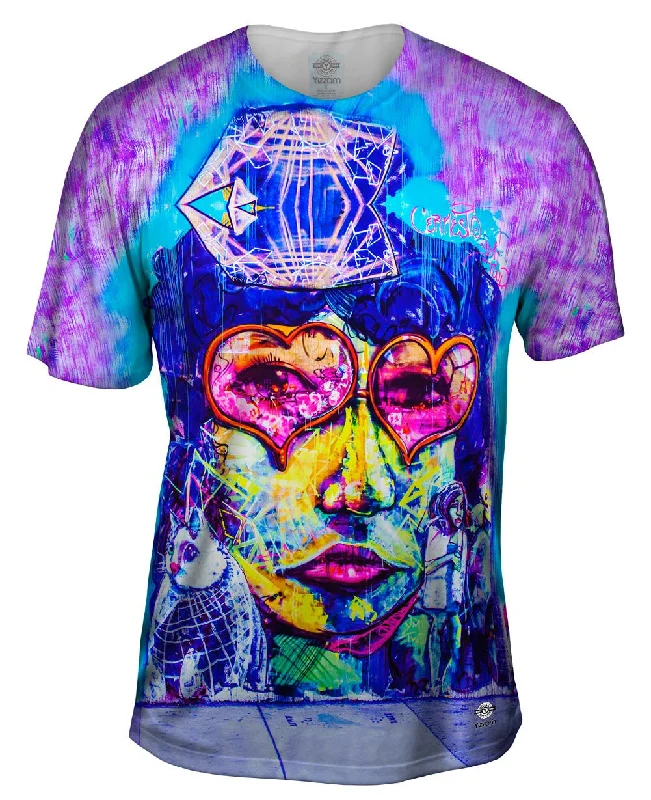 Men's button - front t - shirts with a unique artistic printMiami Daze Sipping Woman Graffiti Art Basel Miami 2013 Men's button - front t - shirts with a unique artistic printMiami Daze Sipping Woman Graffiti Art Basel Miami 2013