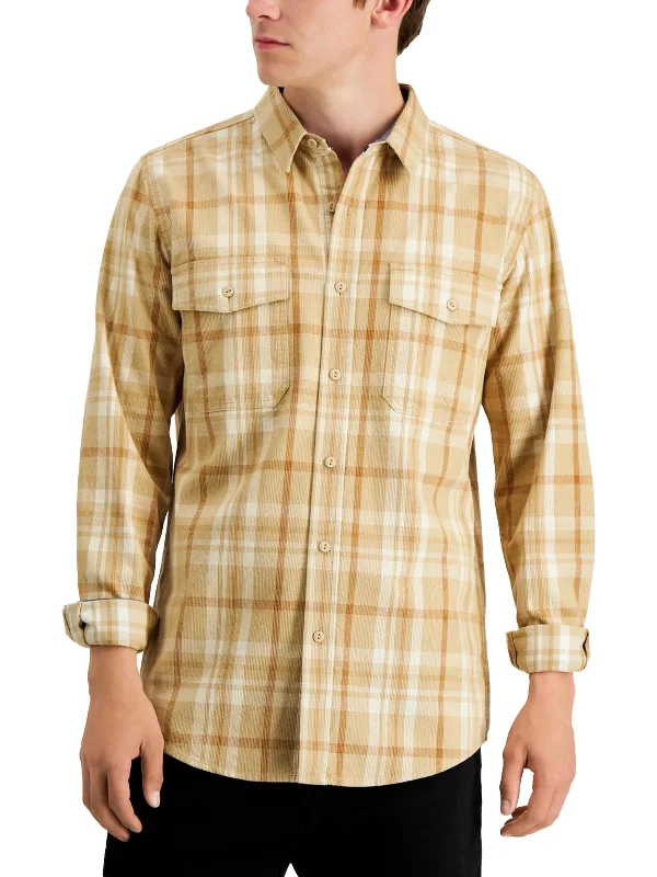 Men's smart - casual checkered t - shirts for semi - formal occasionsMitchell Mens Collared Plaid Button-Down Shirt