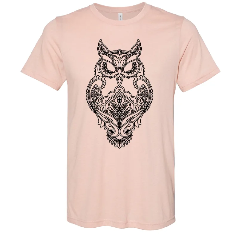 Men's mock - neck t - shirts with a modern and sleek styleMystical Owl Stencil Black Asst Colors Sueded Tee