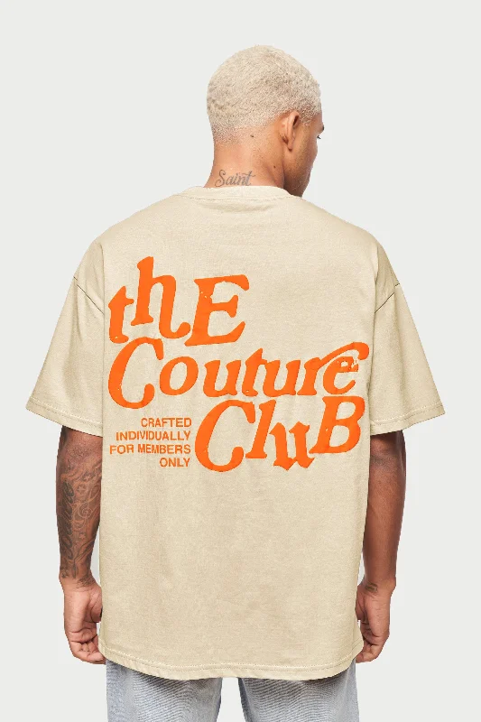 Men's thermal t - shirts with a high - neck design for cold weatherNEON PRINT RELAXED FIT T-SHIRT - BEIGE