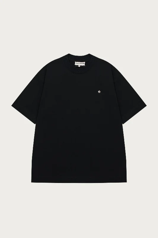 Men's polo t - shirts with a contrast collar for a preppy lookPIN BADGE HEAVYWEIGHT RELAXED T-SHIRT - BLACK