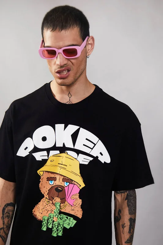 Men's moisture - wicking athletic t - shirts for intense workoutsPoker Face Oversized T-Shirt Men's moisture - wicking athletic t - shirts for intense workoutsPoker Face Oversized T-Shirt