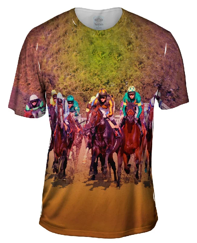 Men's tie - dye t - shirts with a bohemian styleRace Horse Fight