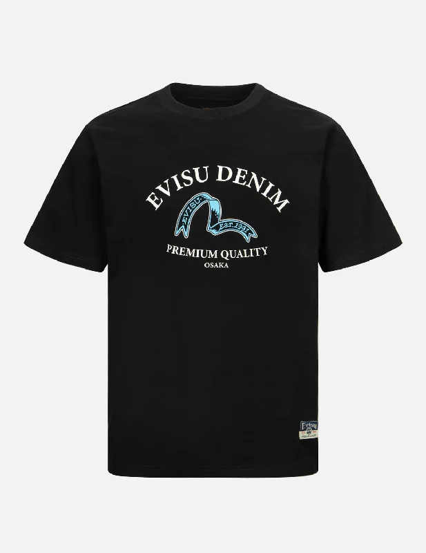 Men's ribbed t - shirts with a textured finish for added styleRibbon Seagull and Logo Print Regular Fit T-shirt Men's ribbed t - shirts with a textured finish for added styleRibbon Seagull and Logo Print Regular Fit T-shirt