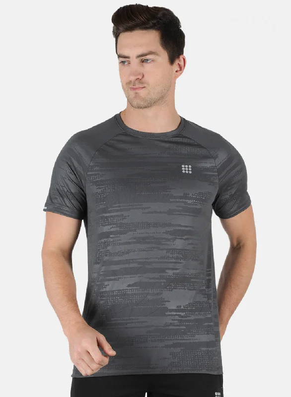 Men's moisture - wicking athletic t - shirts for intense workoutsMen Grey Self Design Round Neck T-Shirt