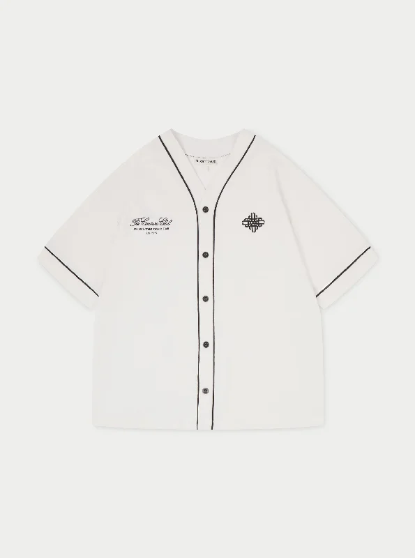 Men's tie - dye t - shirts with a bohemian styleSCRIPT JERSEY BASEBALL SHIRT - OFF WHITE