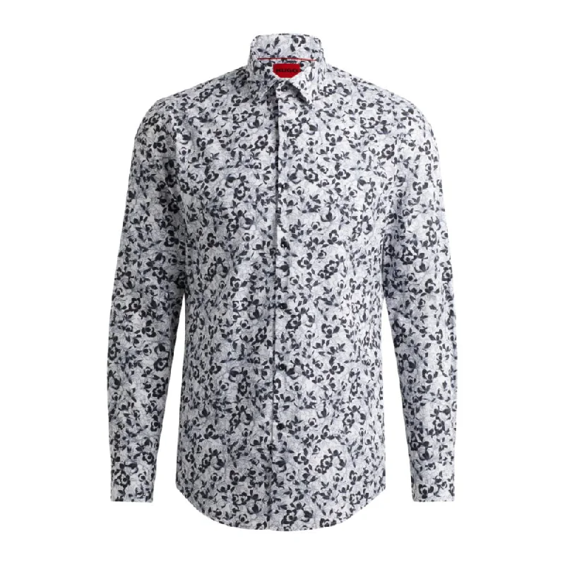 Men's thermal t - shirts with a high - neck design for cold weatherSlim-fit shirt in printed cotton poplin