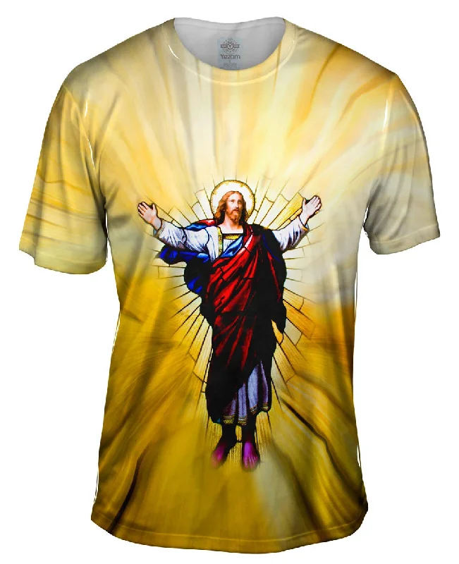 Men's distressed denim - look t - shirts with a rugged appeal"Stained Glass Christ"