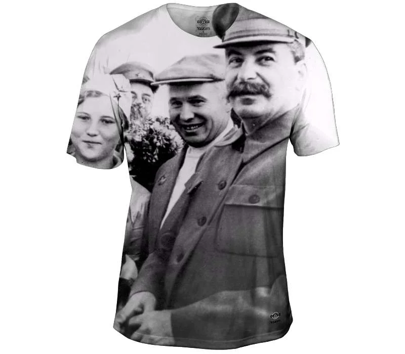 Men's distressed denim - look t - shirts with a rugged appealStalin With The People